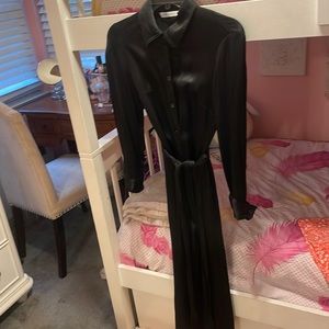 Long sleeve black button up satin dress